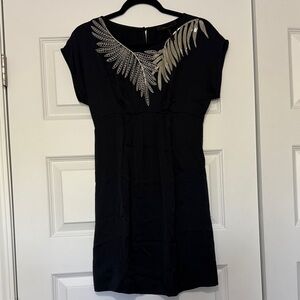BCBGMaxazaria Black Silk Embroidered Sequined Dress xxs